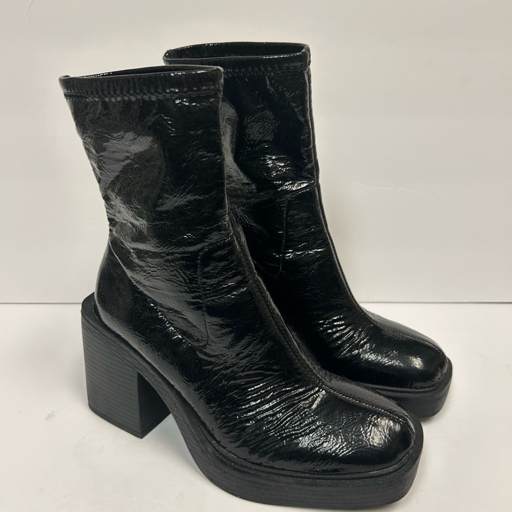 Kenneth Cole Ankle Boots Women 6 Black Chunky Amber Square Toe Pull On Y2k 90s - Picture 8 of 10